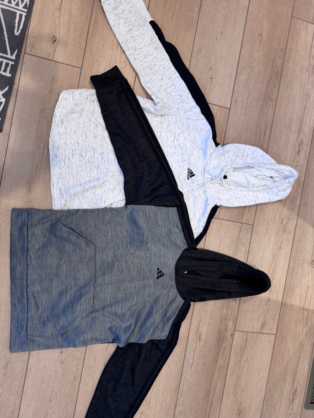 Two big boys adidas Two-Tone Pullover Hoodies in White and Gray size large